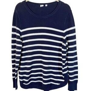 GAP XL Navy Blue White Striped Cotton Knit Crewneck Sweater coastal nautical‎